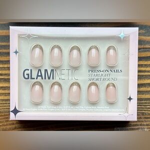 NEW Glamnectic Magnetic Short Round Nails Press On Starlight Gold Manicure